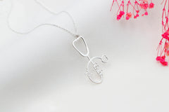 Personalized Stethoscope Necklace with Name, Nurse and Doctor Jewelry Gifts, Custom Stethoscope Pendant, Everyday Wear Medical Student Gifts