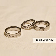 Personalised Ring, Custom Engraved, 4/6mm, Stainless Steel, Name Date Coordinates, Unique Gift